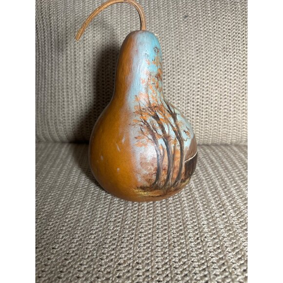 Vtg Hand Painted Decorative 10" Gourd Rustic Autumn Landscape Design Folk Art - Picture 4 of 10